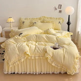 Mesh Lace Bow Bed Skirt Double-bed Four-piece Suit  Adomoo